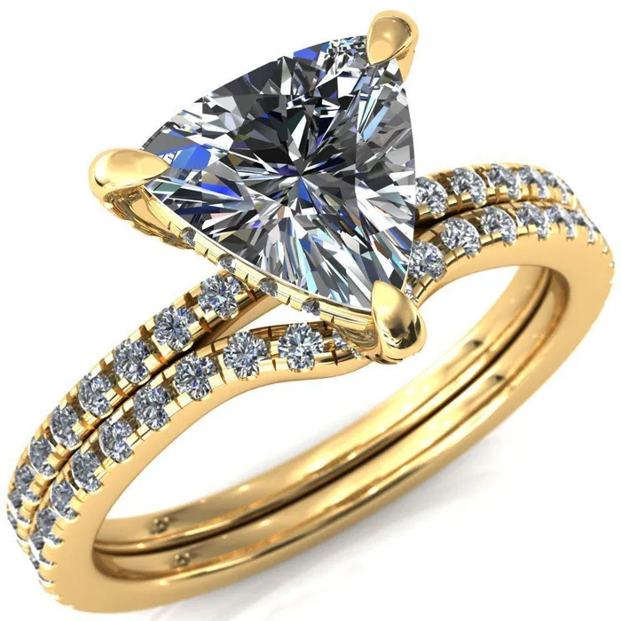 Ezili Trillion Moissanite 3 Claw Prong Micro Pave Diamond Sides Engagement Ring Fire Brilliance Rings