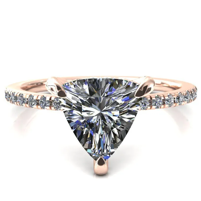Ezili Trillion Moissanite 3 Claw Prong Micro Pave Diamond Sides Engagement Ring Fire Brilliance Rings