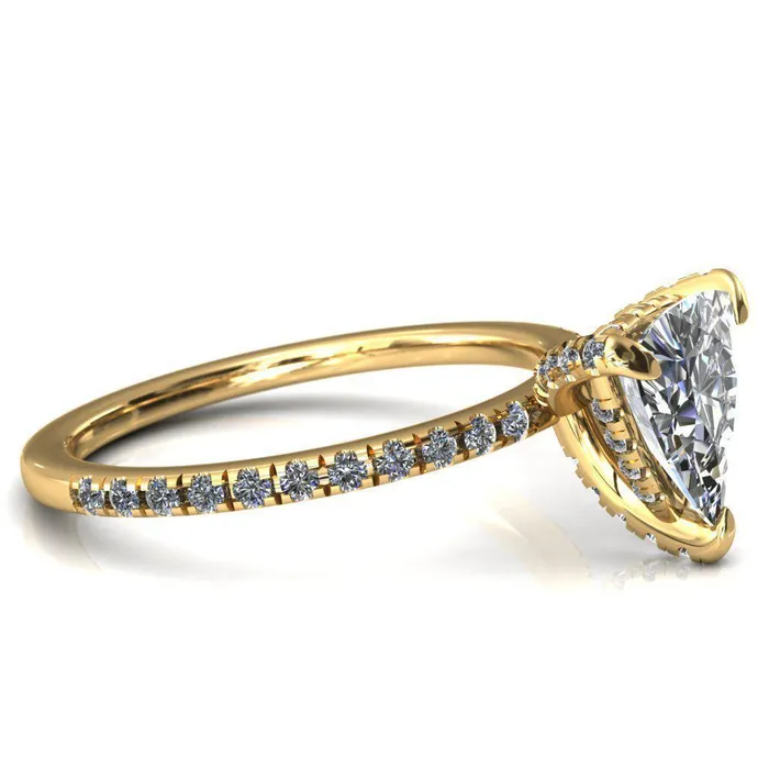 Ezili Trillion Moissanite 3 Claw Prong Micro Pave Diamond Sides Engagement Ring Fire Brilliance Rings