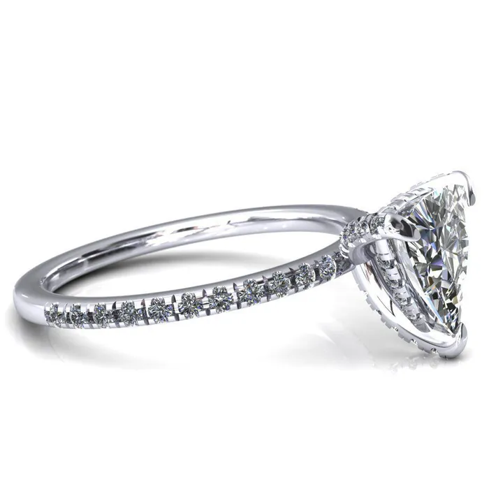 Ezili Trillion Moissanite 3 Claw Prong Micro Pave Diamond Sides Engagement Ring Fire Brilliance Rings