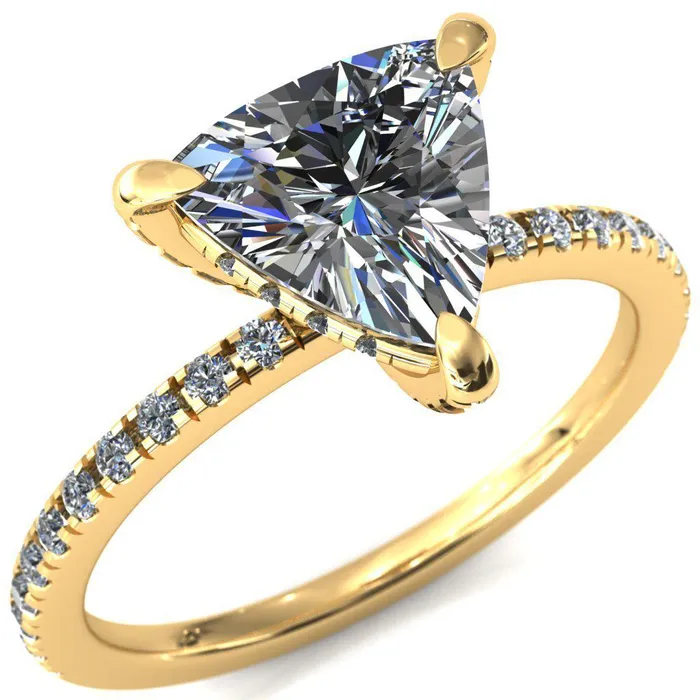 Ezili Trillion Moissanite 3 Claw Prong Micro Pave Diamond Sides Engagement Ring Fire Brilliance Rings