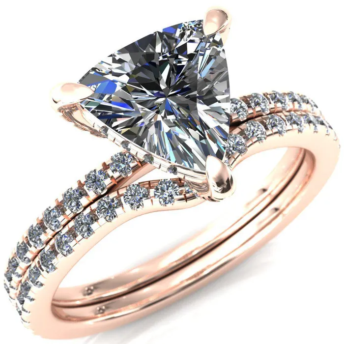Ezili Trillion Moissanite 3 Claw Prong Micro Pave Diamond Sides Engagement Ring Fire Brilliance Rings