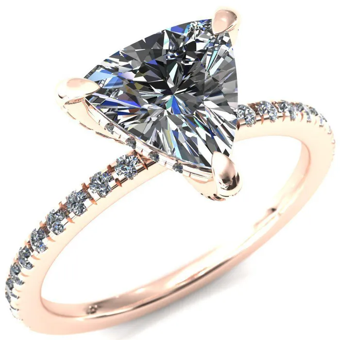 Ezili Trillion Moissanite 3 Claw Prong Micro Pave Diamond Sides Engagement Ring Fire Brilliance Rings