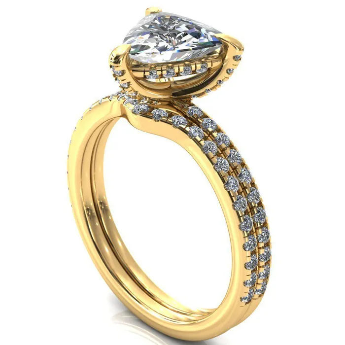 Ezili Trillion Moissanite 3 Claw Prong Micro Pave Diamond Sides Engagement Ring Fire Brilliance Rings