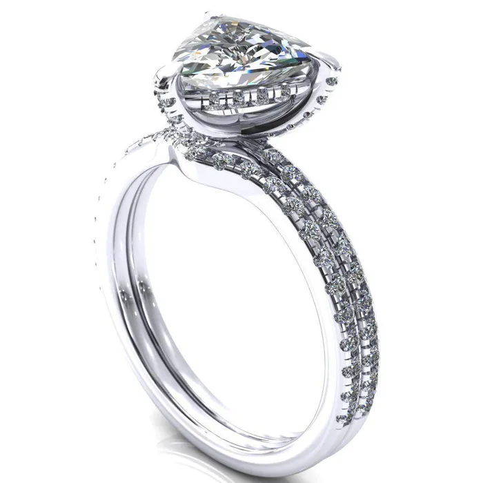 Ezili Trillion Moissanite 3 Claw Prong Micro Pave Diamond Sides Engagement Ring Fire Brilliance Rings