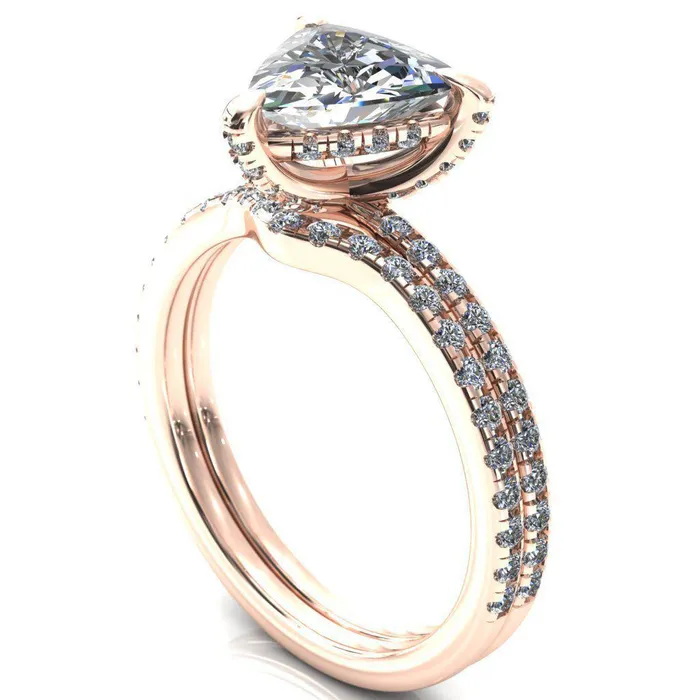 Ezili Trillion Moissanite 3 Claw Prong Micro Pave Diamond Sides Engagement Ring Fire Brilliance Rings