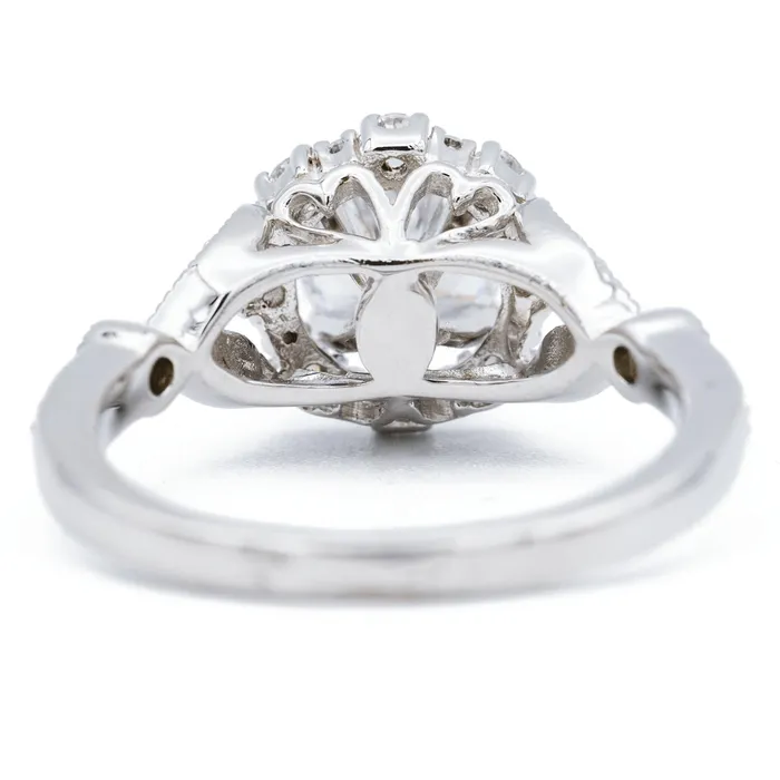 Fire Brilliance 8mm Round Center 14K White Solid Gold Diamond Halo Milgrain Design Ring Rings