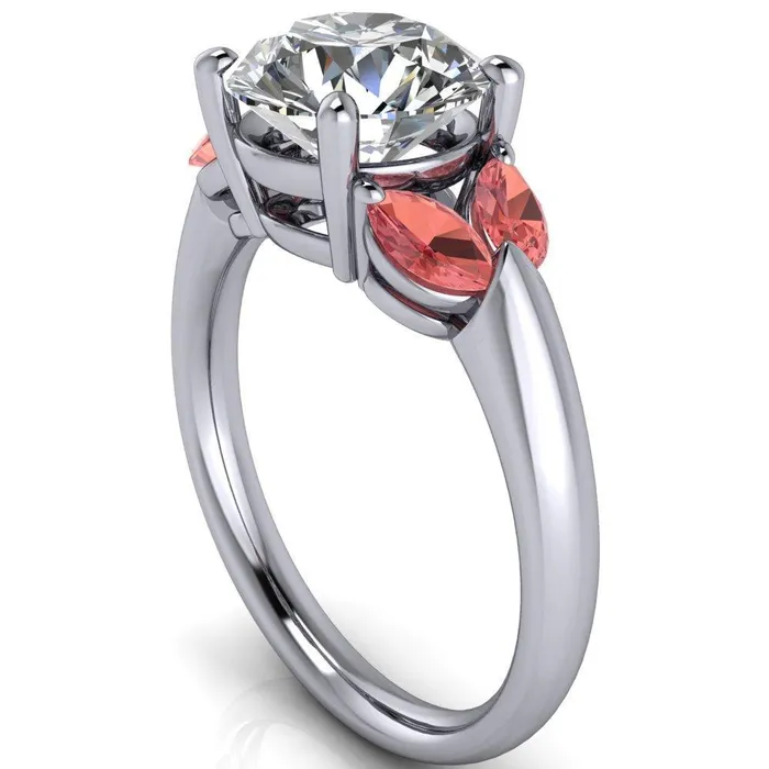 Fire Brilliance Adrenne Round Center Stone 4 Prong Double Padparadscha Sapphire Marquise Side Ring Rings