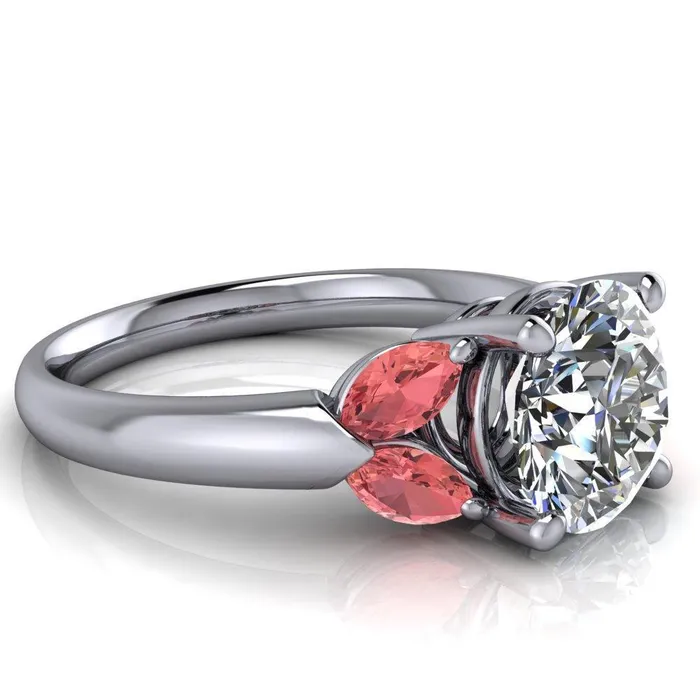 Fire Brilliance Adrenne Round Center Stone 4 Prong Double Padparadscha Sapphire Marquise Side Ring Rings