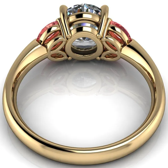 Fire Brilliance Adrenne Round Center Stone 4 Prong Double Padparadscha Sapphire Marquise Side Ring Rings