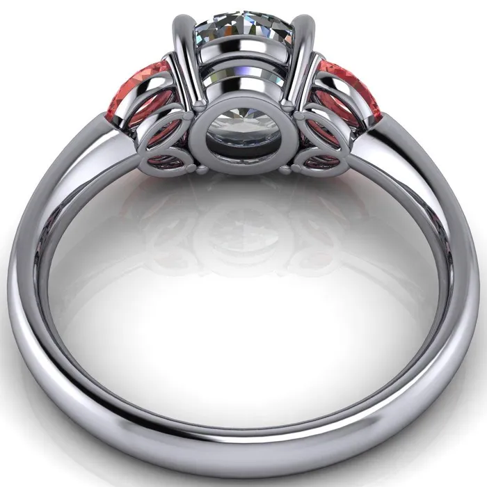 Fire Brilliance Adrenne Round Center Stone 4 Prong Double Padparadscha Sapphire Marquise Side Ring Rings