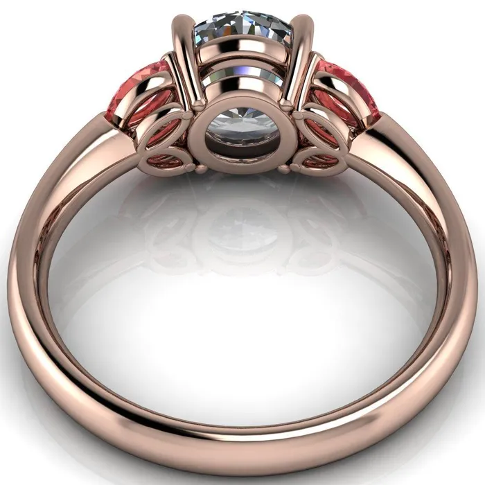 Fire Brilliance Adrenne Round Center Stone 4 Prong Double Padparadscha Sapphire Marquise Side Ring Rings