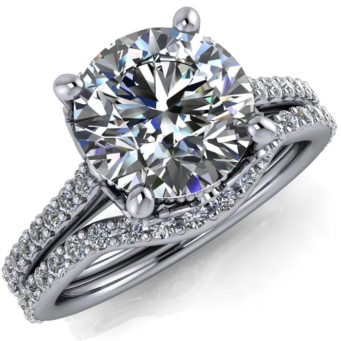 Fire Brilliance Amos Round Center Stone Filigree Basket Design and Diamond Cathedral Setting Ring Rings Fire Brilliance Amos Round Center Stone Filigree Basket Design and Diamond Cathedral Setting Ring Rings