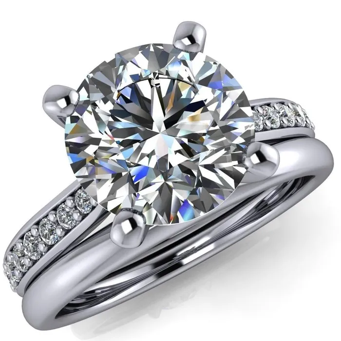 Fire Brilliance Ella Round Center Stone 4 Prong Single Side Diamonds Comfort Fit Engagement Ring Rings Fire Brilliance Ella Round Center Stone 4 Prong Single Side Diamonds Comfort Fit Engagement Ring Rings