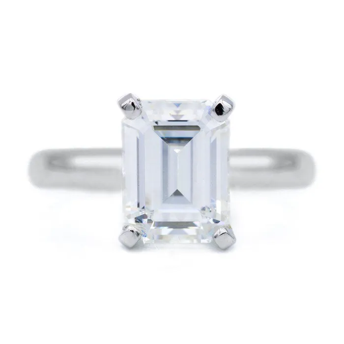 Fire Brilliance Emerald Moissanite 4 Prongs FANCY Solitaire Ring Rings