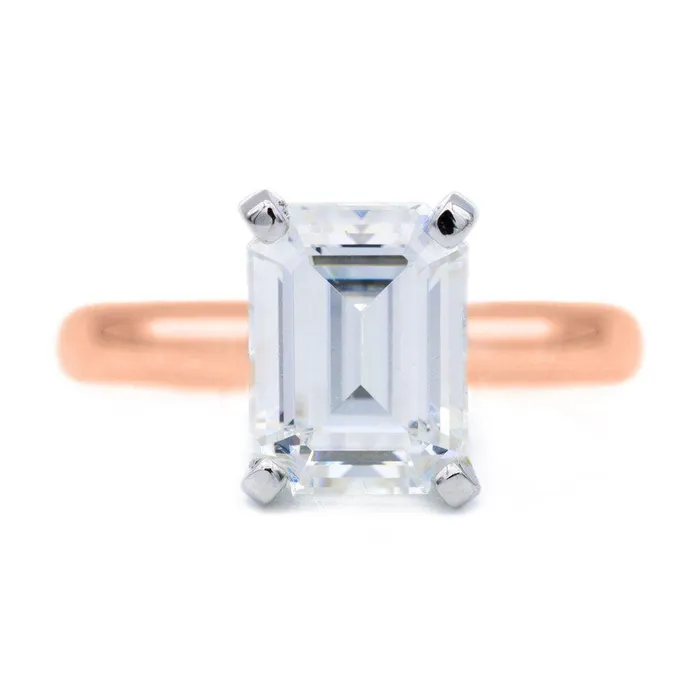 Fire Brilliance Emerald Moissanite 4 Prongs FANCY Solitaire Ring Rings