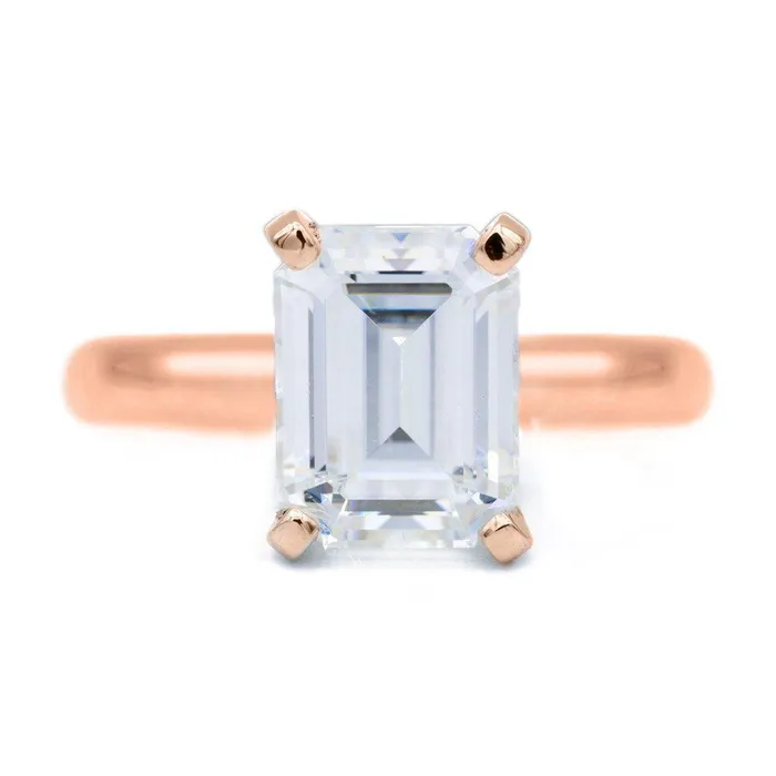 Fire Brilliance Emerald Moissanite 4 Prongs FANCY Solitaire Ring Rings