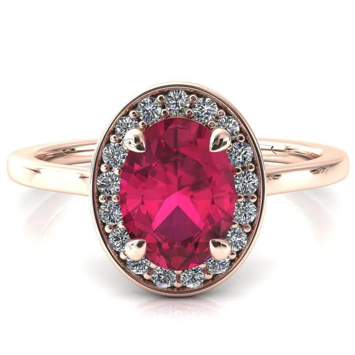 Fire Brilliance Holly Oval Ruby 4 Prong Pinpoint Floating Halo Scalloped Cathedral Ring Rings