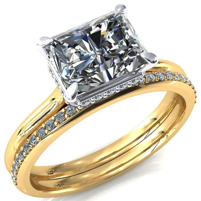Fire Brilliance Janey Radiant Moissanite EastWest 4 Prongs Claw Floating Halo Inverted Cathedral Ring Rings Fire Brilliance Janey Radiant Moissanite EastWest 4 Prongs Claw Floating Halo Inverted Cathedral Ring Rings