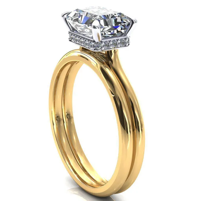 Fire Brilliance Janey Radiant Moissanite EastWest 4 Prongs Claw Floating Halo Inverted Cathedral Ring Rings