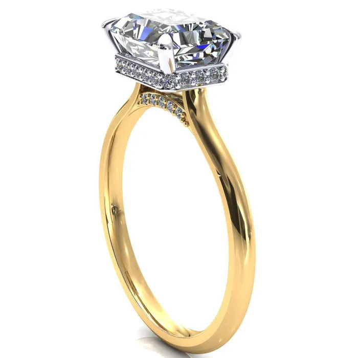 Fire Brilliance Janey Radiant Moissanite EastWest 4 Prongs Claw Floating Halo Inverted Cathedral Ring Rings