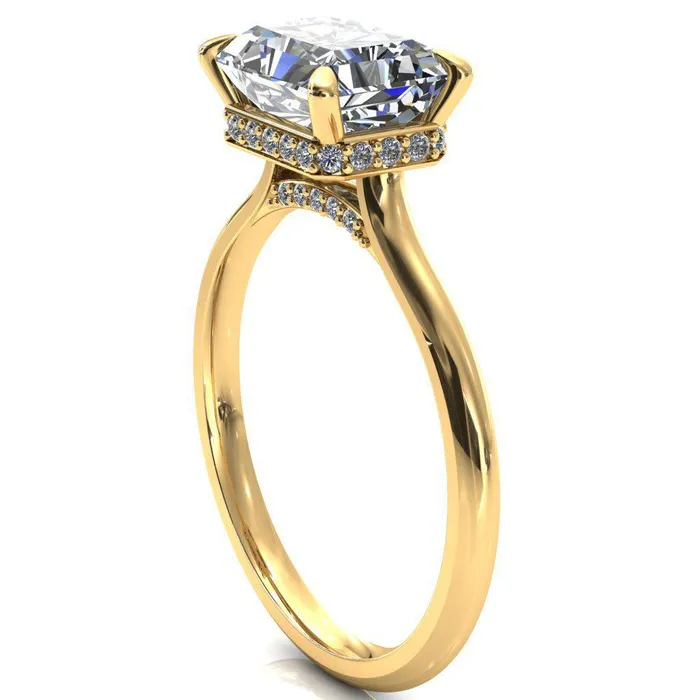 Fire Brilliance Janey Radiant Moissanite EastWest 4 Prongs Claw Floating Halo Inverted Cathedral Ring Rings