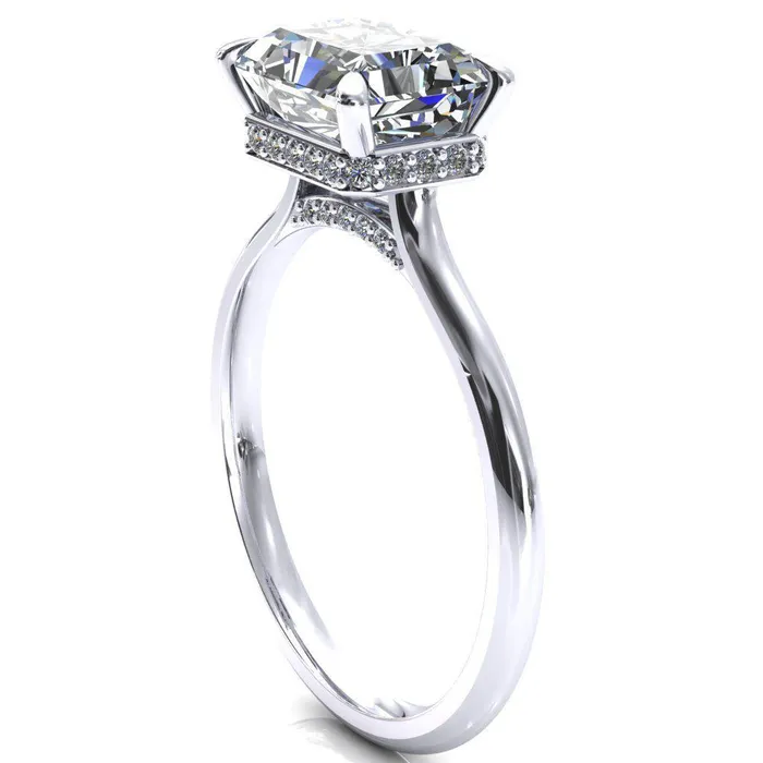 Fire Brilliance Janey Radiant Moissanite EastWest 4 Prongs Claw Floating Halo Inverted Cathedral Ring Rings