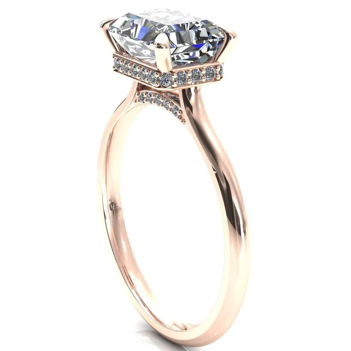 Fire Brilliance Janey Radiant Moissanite EastWest 4 Prongs Claw Floating Halo Inverted Cathedral Ring Rings