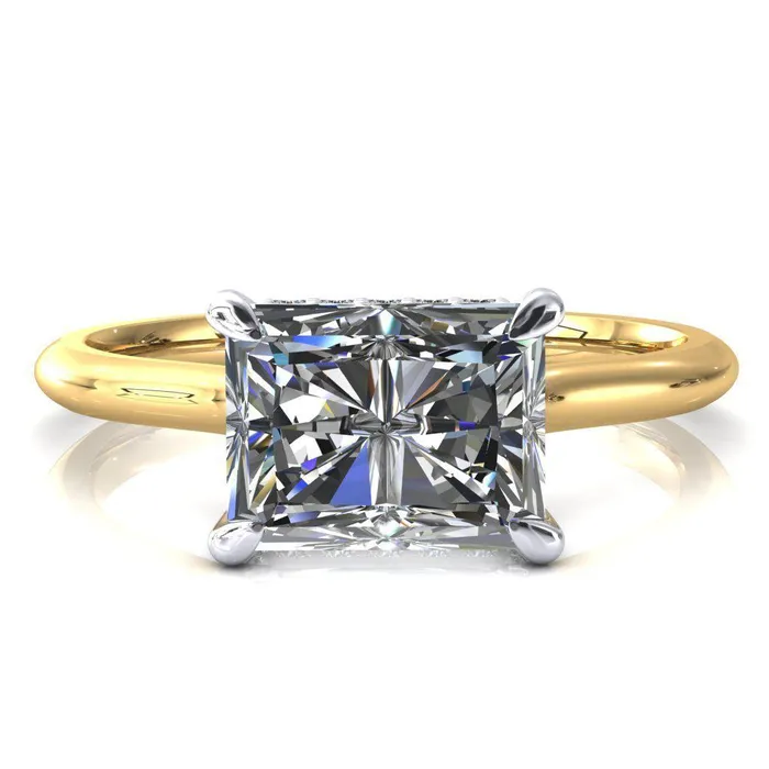 Fire Brilliance Janey Radiant Moissanite EastWest 4 Prongs Claw Floating Halo Inverted Cathedral Ring Rings