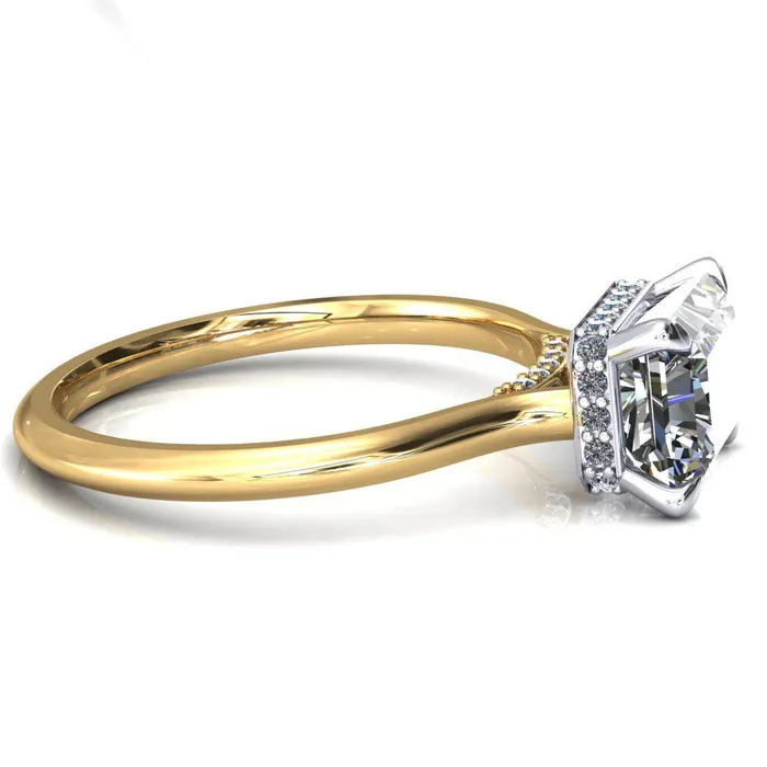Fire Brilliance Janey Radiant Moissanite EastWest 4 Prongs Claw Floating Halo Inverted Cathedral Ring Rings