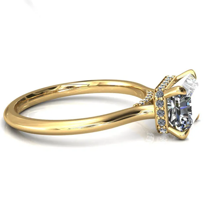 Fire Brilliance Janey Radiant Moissanite EastWest 4 Prongs Claw Floating Halo Inverted Cathedral Ring Rings