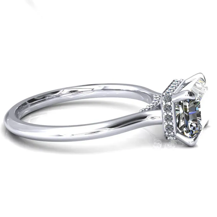 Fire Brilliance Janey Radiant Moissanite EastWest 4 Prongs Claw Floating Halo Inverted Cathedral Ring Rings