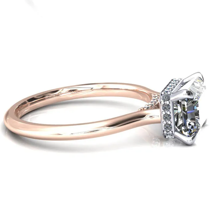 Fire Brilliance Janey Radiant Moissanite EastWest 4 Prongs Claw Floating Halo Inverted Cathedral Ring Rings