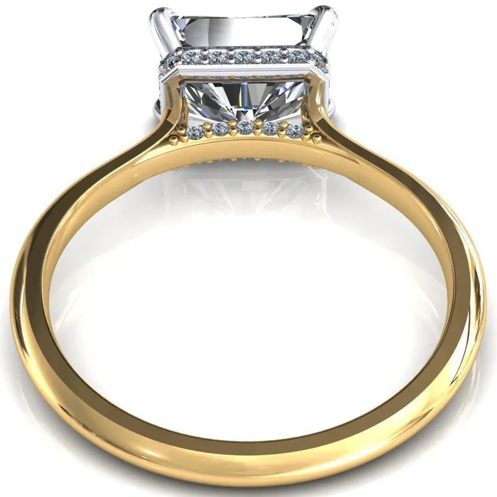 Fire Brilliance Janey Radiant Moissanite EastWest 4 Prongs Claw Floating Halo Inverted Cathedral Ring Rings