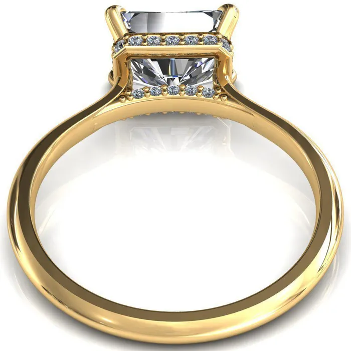 Fire Brilliance Janey Radiant Moissanite EastWest 4 Prongs Claw Floating Halo Inverted Cathedral Ring Rings