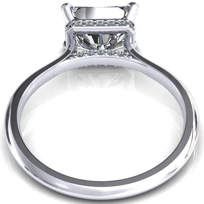 Fire Brilliance Janey Radiant Moissanite EastWest 4 Prongs Claw Floating Halo Inverted Cathedral Ring Rings