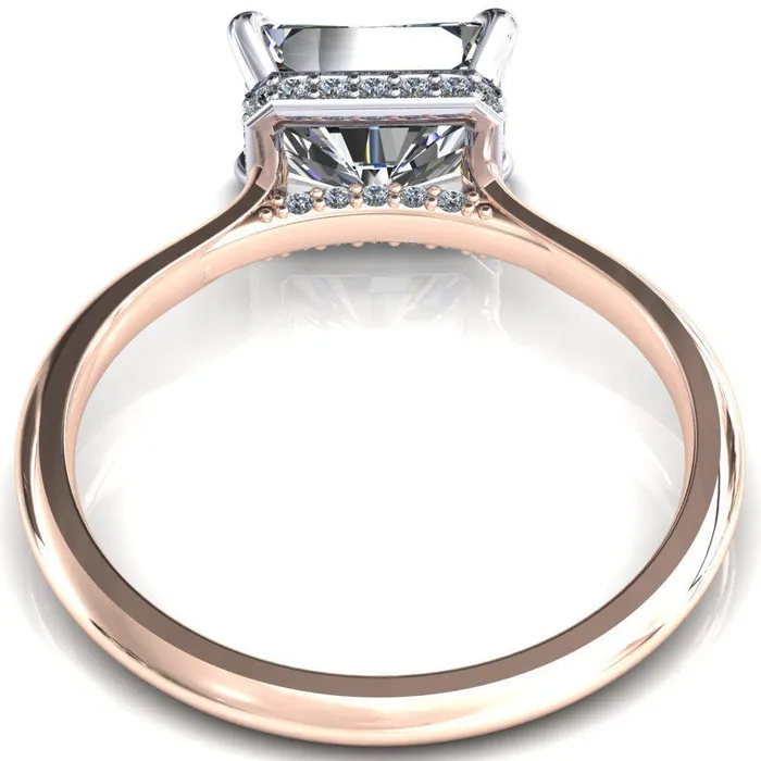 Fire Brilliance Janey Radiant Moissanite EastWest 4 Prongs Claw Floating Halo Inverted Cathedral Ring Rings