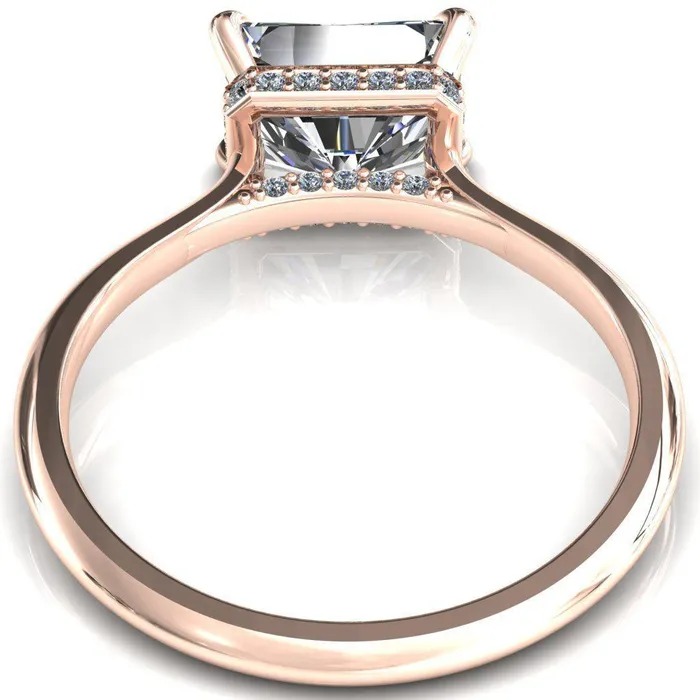 Fire Brilliance Janey Radiant Moissanite EastWest 4 Prongs Claw Floating Halo Inverted Cathedral Ring Rings