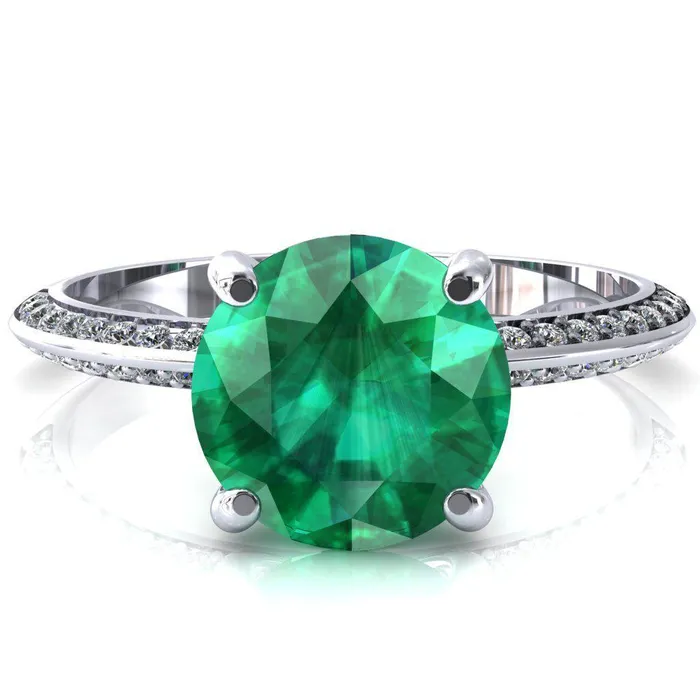 Fire Brilliance Nancy Round Emerald 4 Prong 12 Eternity Diamond Knife Shank Accent Engagement Ring Rings Fire Brilliance Nancy Round Emerald 4 Prong 12 Eternity Diamond Knife Shank Accent Engagement Ring Rings