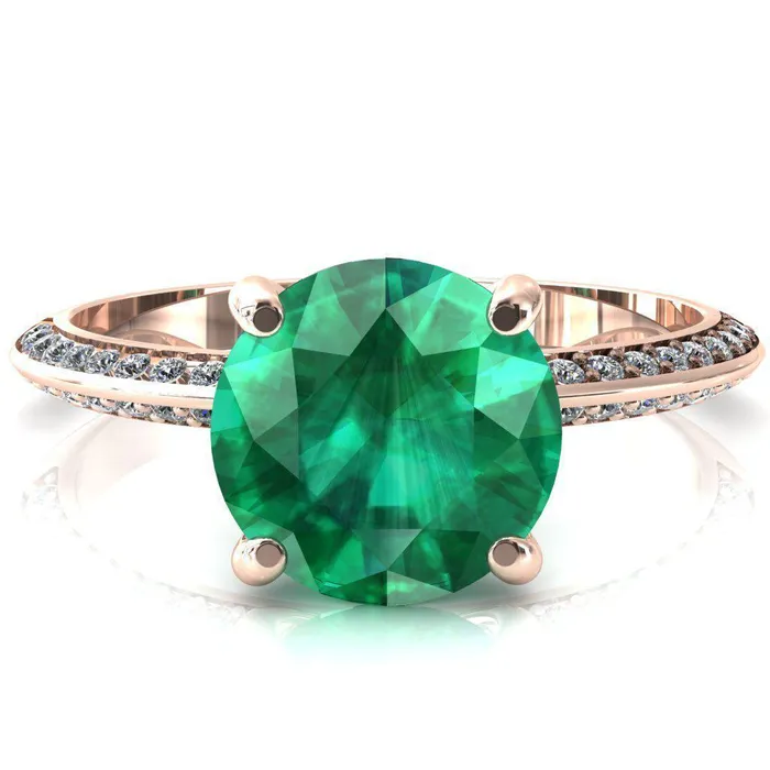 Fire Brilliance Nancy Round Emerald 4 Prong 12 Eternity Diamond Knife Shank Accent Engagement Ring Rings
