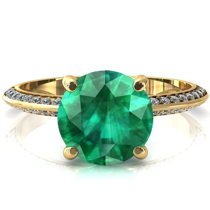 Fire Brilliance Nancy Round Emerald 4 Prong 12 Eternity Diamond Knife Shank Accent Engagement Ring Rings