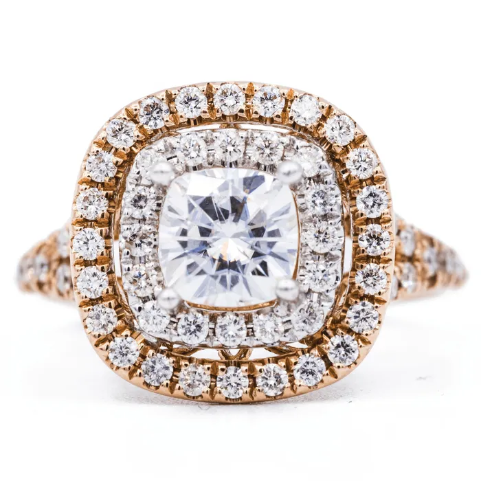 Fire Brilliance Rings 60mm Cushion Center Double Halo Diamond 14K Rose Gold Ring Fire Brilliance Rings 60mm Cushion Center Double Halo Diamond 14K Rose Gold Ring