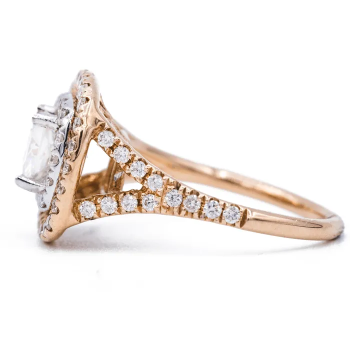 Fire Brilliance Rings 60mm Cushion Center Double Halo Diamond 14K Rose Gold Ring
