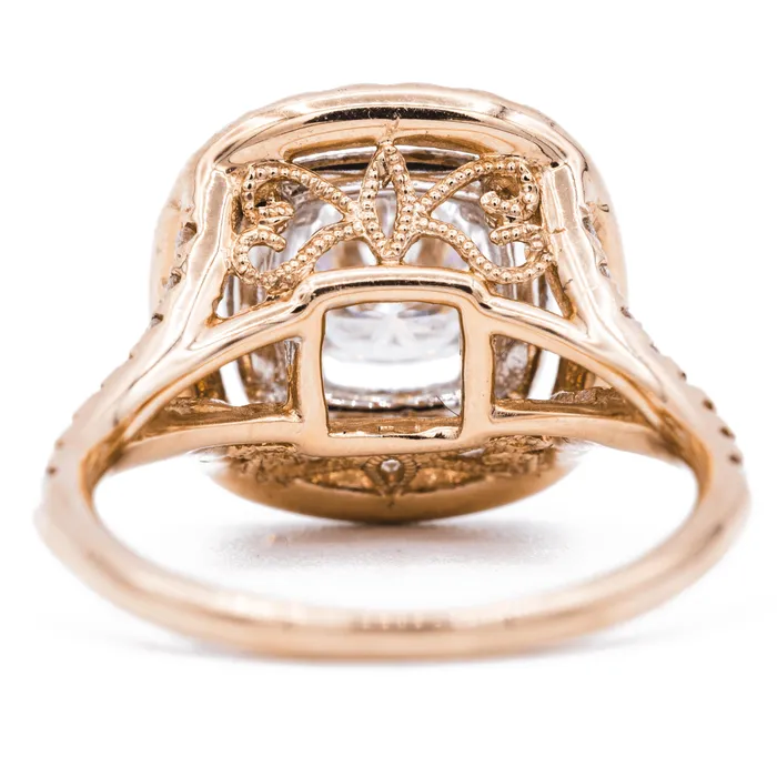 Fire Brilliance Rings 60mm Cushion Center Double Halo Diamond 14K Rose Gold Ring