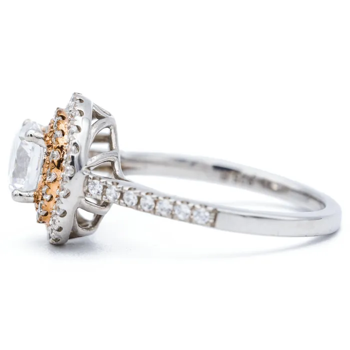 Fire Brilliance Rings 65mm Round Center Two Tone 14K White and Rose Solid Gold Halo Diamond Shank Design Ring