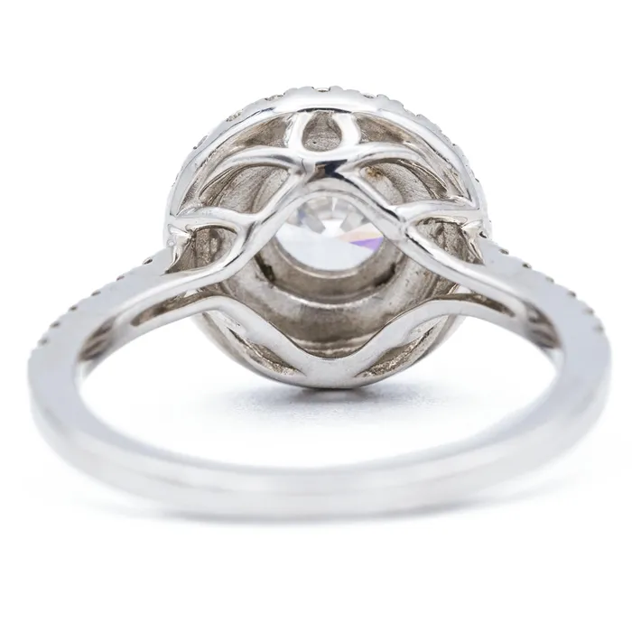 Fire Brilliance Rings 65mm Round Center Two Tone 14K White and Rose Solid Gold Halo Diamond Shank Design Ring