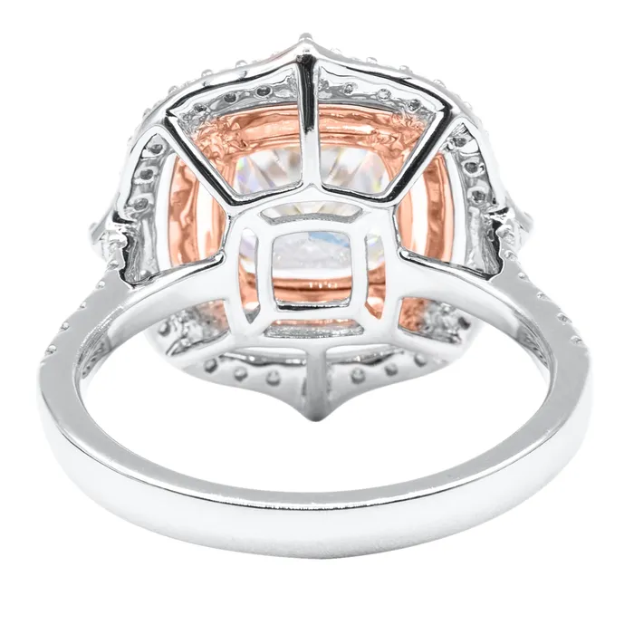 Fire Brilliance Rings 80mm Cushion Moissanite 14k Gold Antique Halo Basket Ring