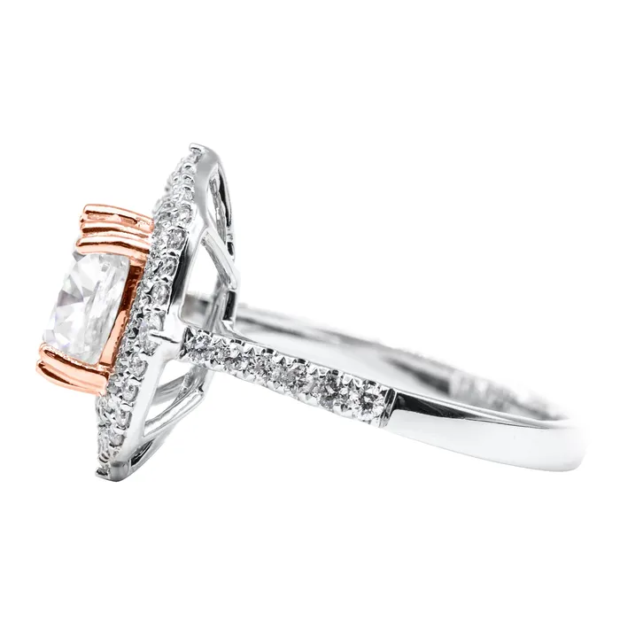 Fire Brilliance Rings 80mm Cushion Moissanite 14k Gold Antique Halo Basket Ring