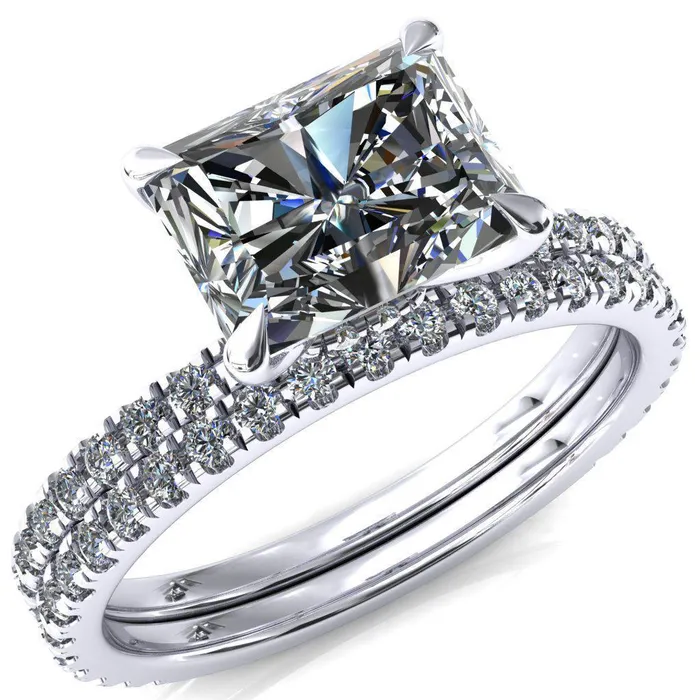 Fire Brilliance Rings Alayna Radiant Moissanite EastWest 4 Claw Prong 34 Micro Pave Diamond Accent Ring Engagement Ring Fire Brilliance Rings Alayna Radiant Moissanite EastWest 4 Claw Prong 34 Micro Pave Diamond Accent Ring Engagement Ring