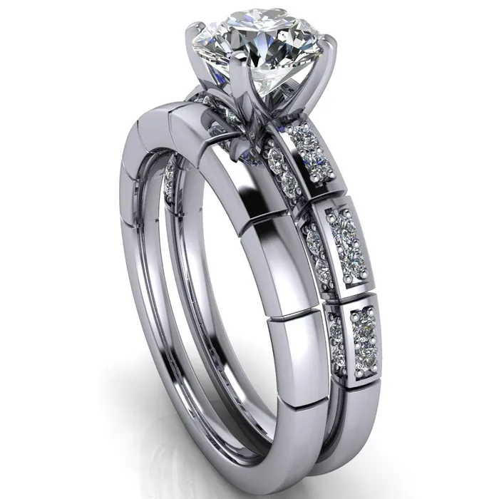 Fire Brilliance Rings Avery Round Center Stone 4 Prong Designer Shank Ring